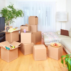 Moving boxes in new house.